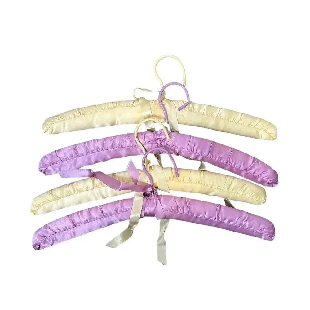 4 Vintage Padded Hangers Purple Yellow